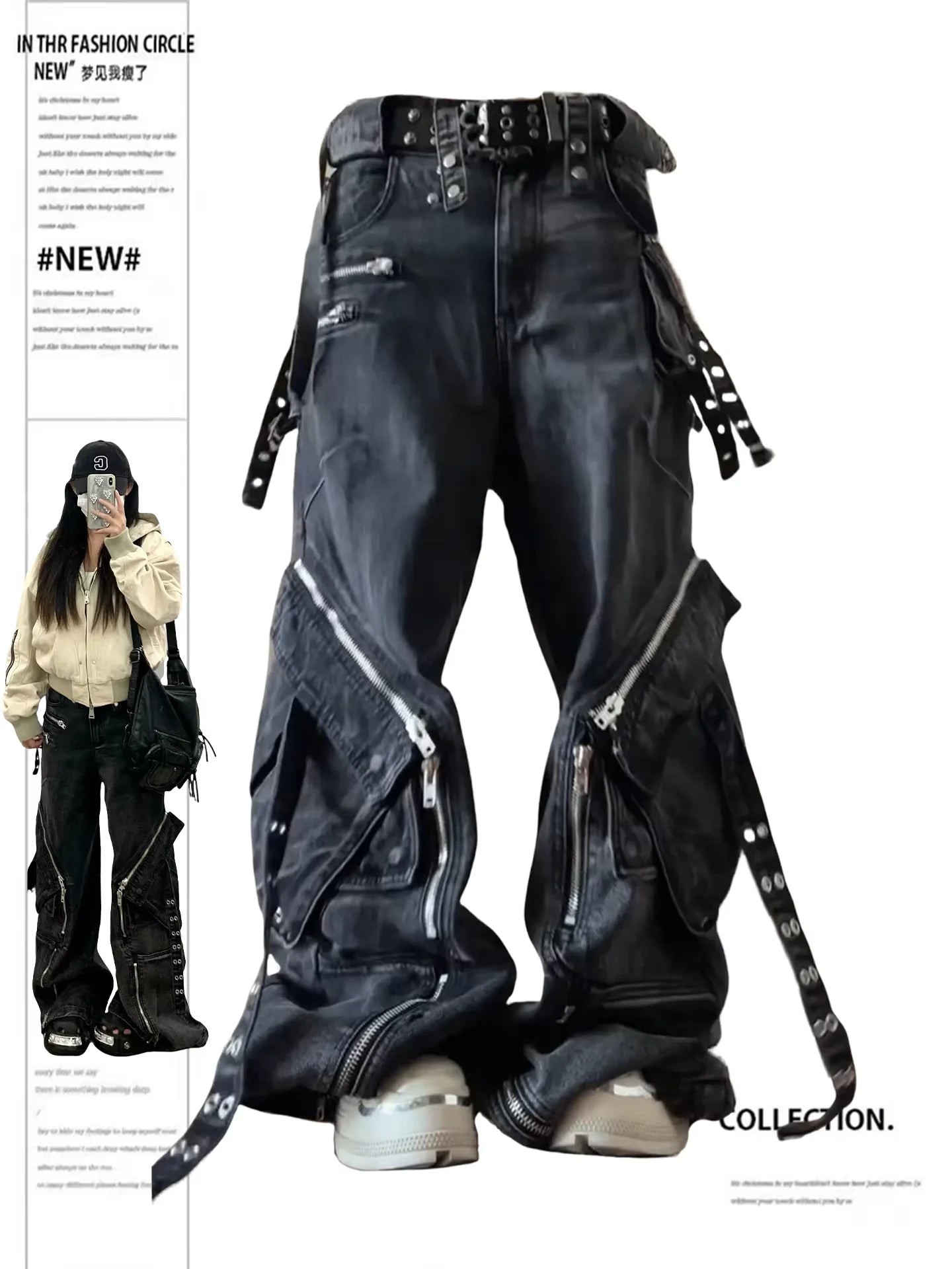 Gothic Punk Wide-Leg Cargo Jeans | Y2K Baggy Denim