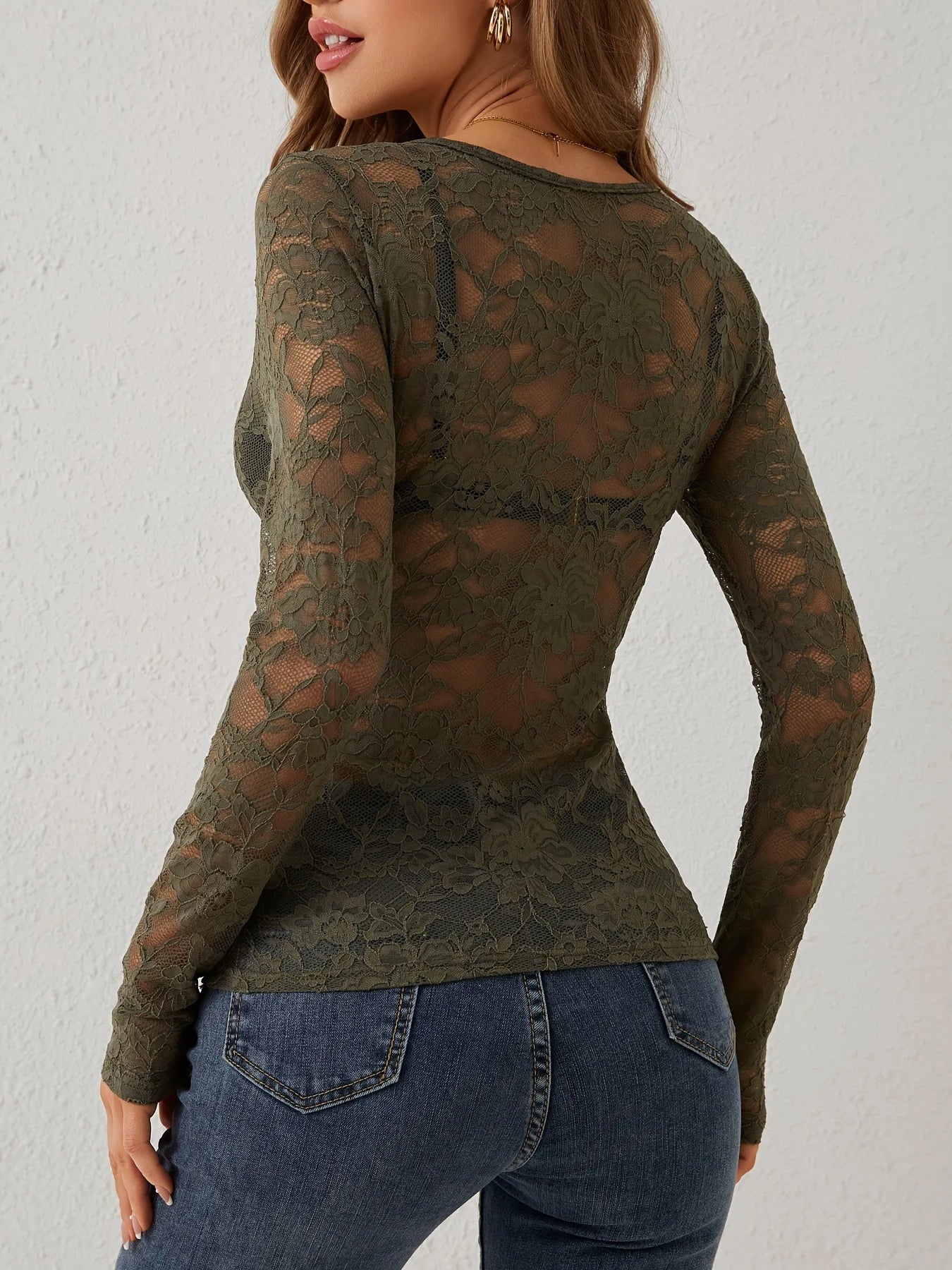 Elegant Floral Lace V-Neck Top