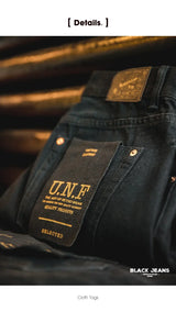 Maden Men's Vintage Black Washed Straight-Leg Denim Jeans