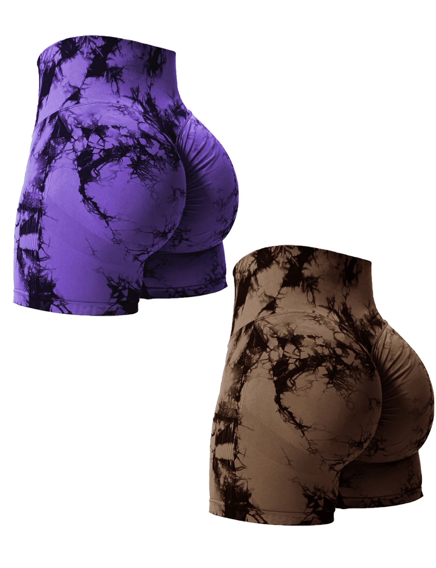 2-Pack Women’s Tie-Dye Butt-Lifting Gym Shorts – High-Waist Seamless Athletic Scrunch Shorts