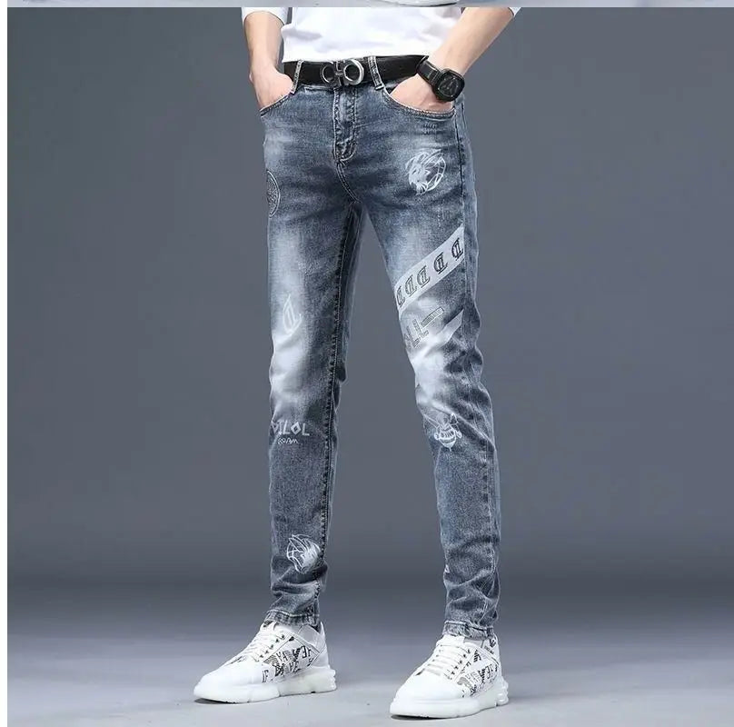 Men's Printed Stretch Slim Fit Denim Jeans