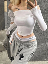 Chic Slash Neck Long Sleeve Cropped Tee