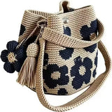 Handmade Crochet Bag Flower Tote Knit Floral Purse Bag, Boho Woven Beach Handbags Crossbody Shoulder Bag for Women Vacation