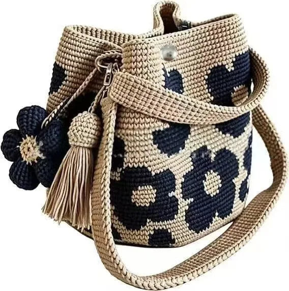 Handmade Crochet Bag Flower Tote Knit Floral Purse Bag, Boho Woven Beach Handbags Crossbody Shoulder Bag for Women Vacation