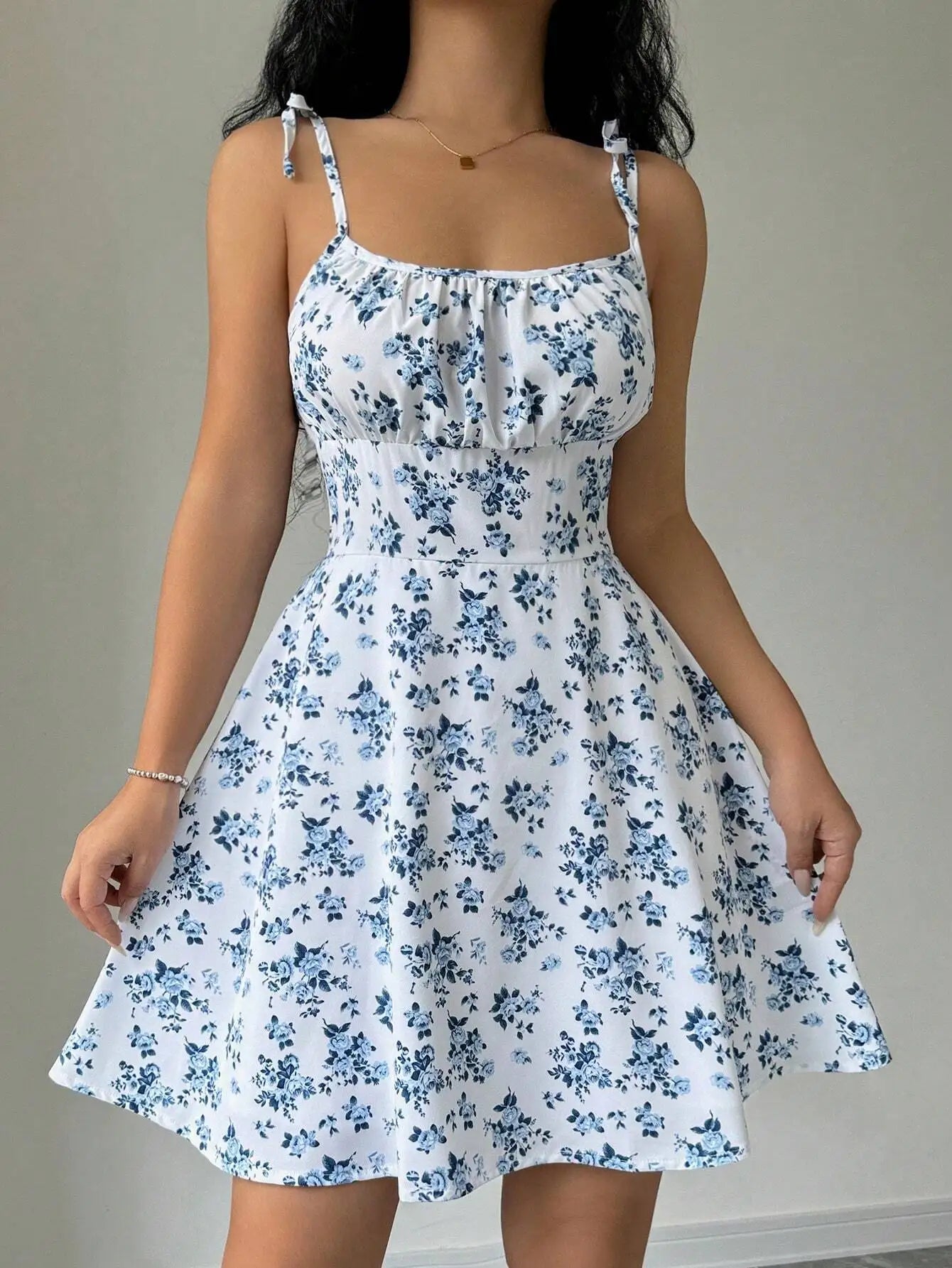 Women's Summer Floral Spaghetti Strap Mini Sundress – Casual A-Line Beach Dress