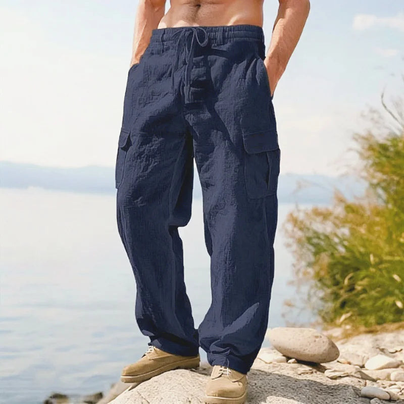 Men's Linen Blend Drawstring Straight-Leg Pants