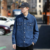 Retro Japanese Style Long Sleeve Denim Jacket Washed out Casual Workwear Versatile Spring Autumn Denim Shirt