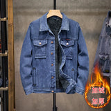 Trendy Workwear Casual Denim Jacket Thickened Fleece Lined Men's Clothing Versatile Jeans Outerwear for Youth