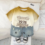 0-5Years New Baby Boys Girls Summer Clothes suits Tie dye letter T-shirt denim Shorts 2pcs/sets Children Clothing Tracksuits Set