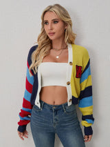 Colorful Striped Letter Knit Vest & Coat Set