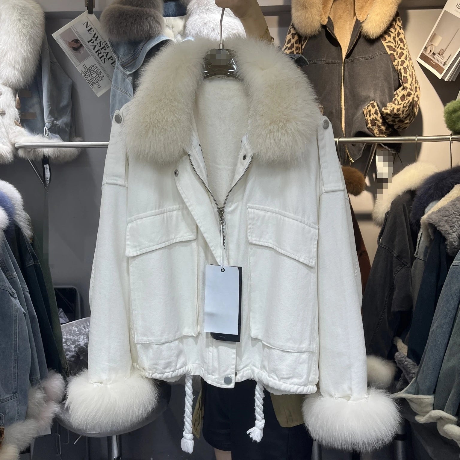 Women's Fox Fur Denim Winter Jacket – 2025 USA Streetwear Edition