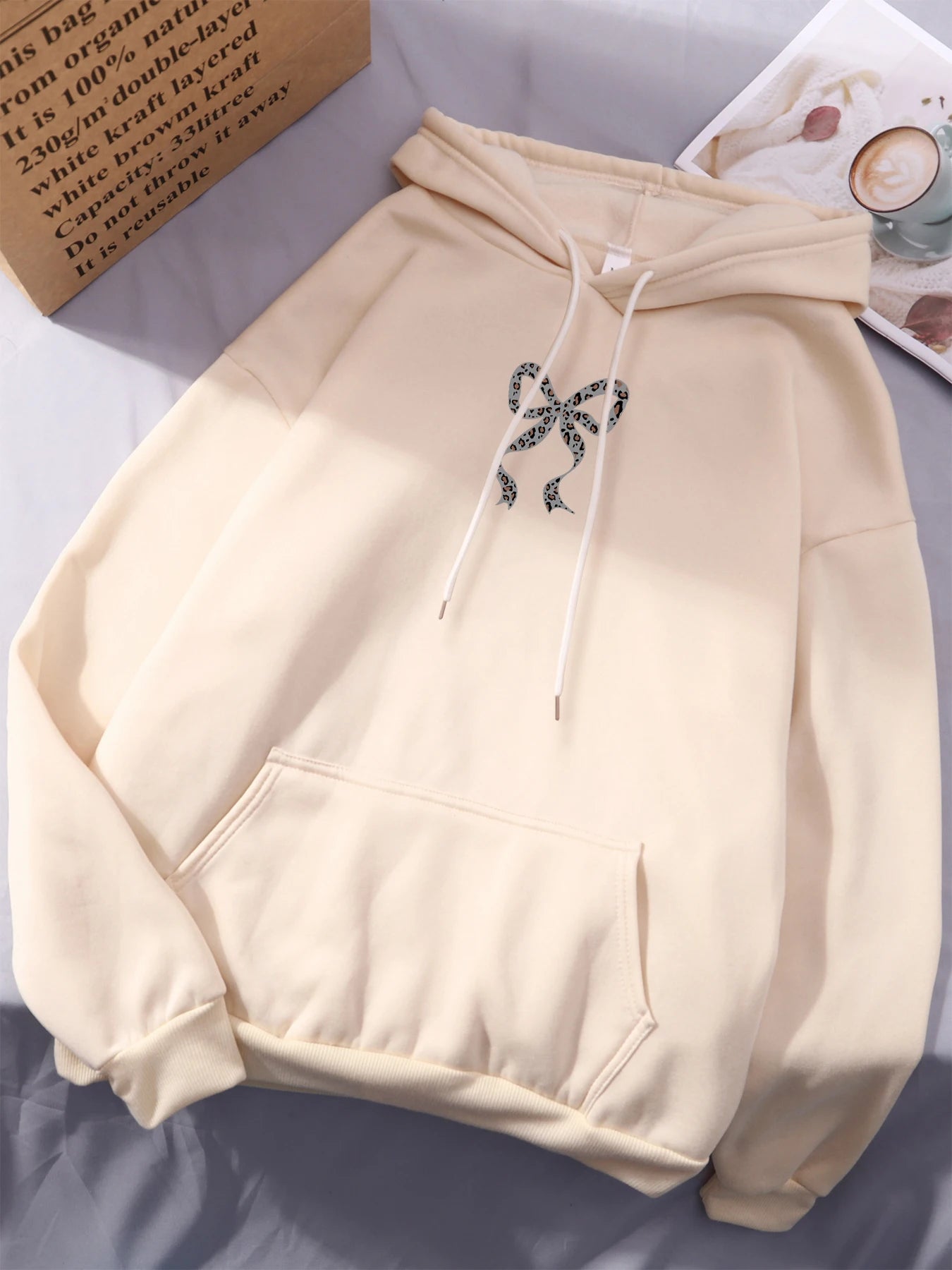 Y2K Bow Leopard Print Fleece Hoodie