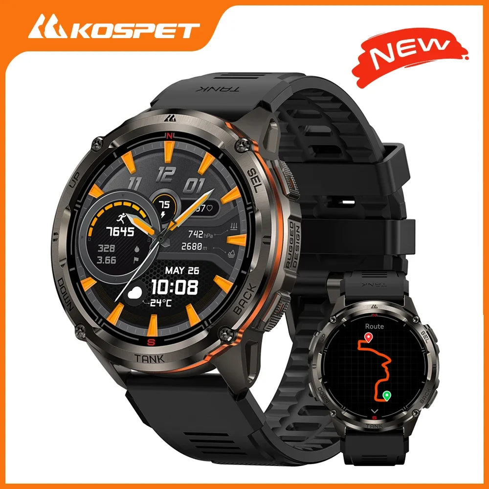 KOSPET TANK T3 Ultra 2 Smart Watch for Men GPS Stainless Steel Extra-Long Battery 5ATM IP69K Waterproof 24/7 Health Monitor