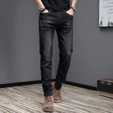 Embroidered Jeans Men's Autumn Winter New Korean Fashion Slim Little Feet Trousers Stretch Vintage Street Denim Trousers Male