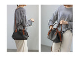 Women's Nylon With Genuine Leather Zipper Tote Lightweight Soft Travling Bags Versatile Style Handbag Different Colors And Size