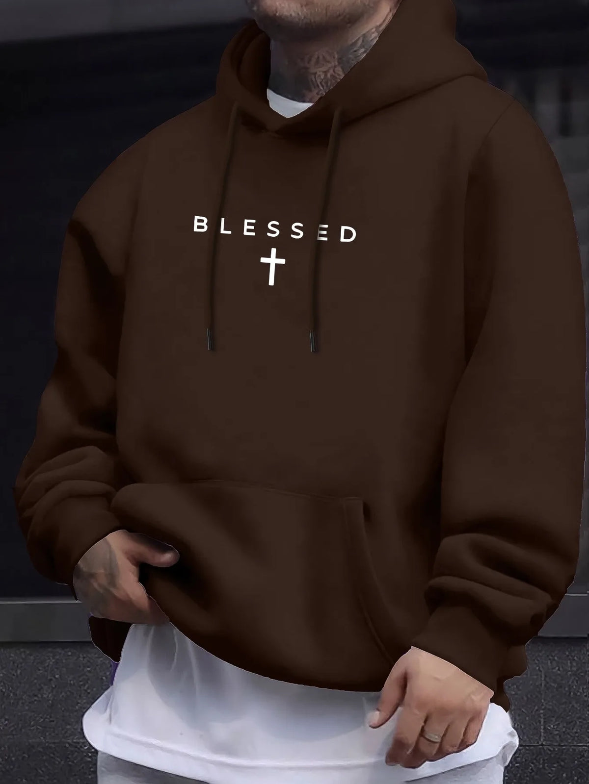 Men’s Cross & Geometric Print Hoodie