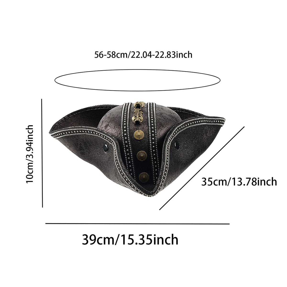Pirate Hat for Women Men Creative PU Leather Tricorn Costume Hat for Halloween Cosplay Party Supply Costume Props