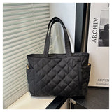 Multi Pocket Women Mailman Bag Diamond Patterned Cotton Clothing Shoulder Bag Large Capacity Tote Bag Casual Nylon Shoulder Bag