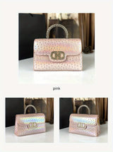 Advanced Ostrich Pattern Diamond Inlaid Women's Handbag New Fashionable High-End Shoulder Crossbody Bag