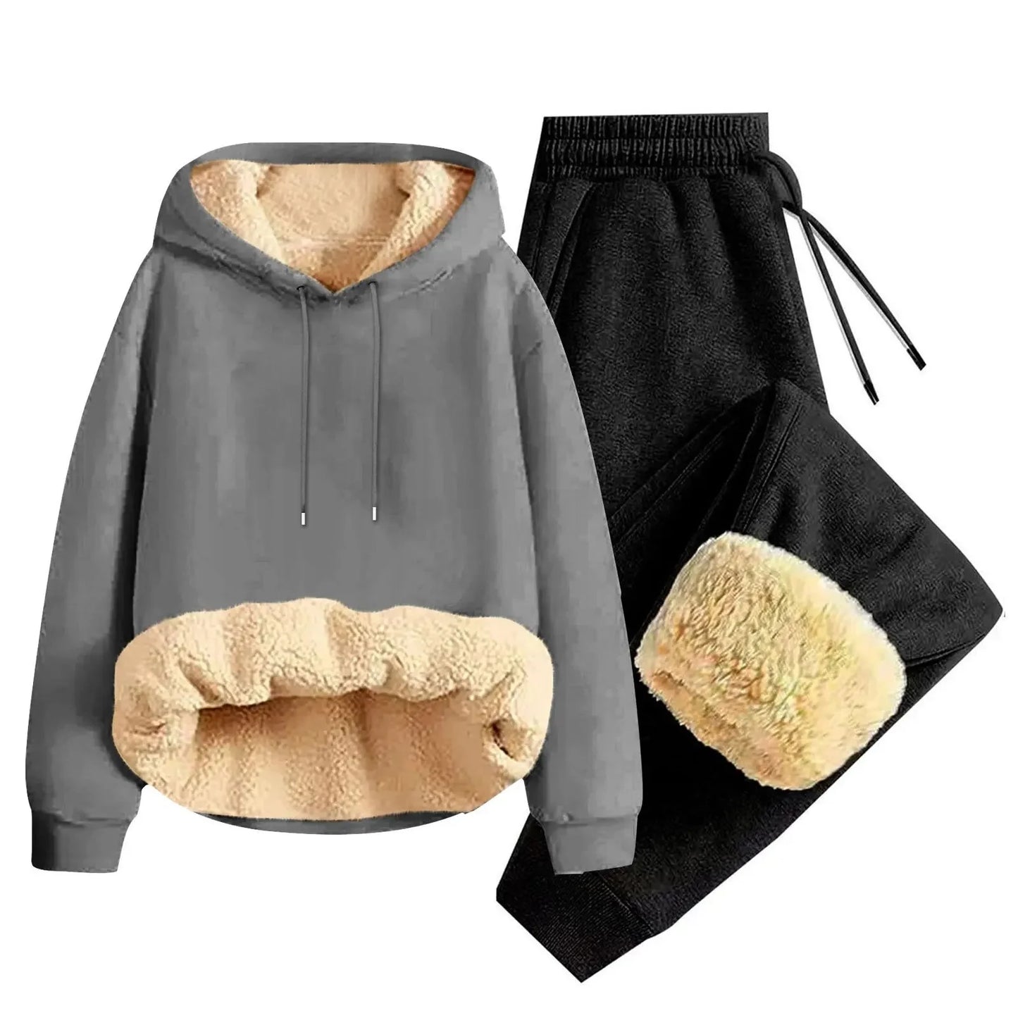 Men’s Thickened Lamb Velvet Hoodie Set