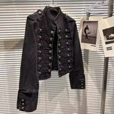 DEAT 2025 Autumn New Fashion Metal Buckle Design Shoulder Strap Denim Short Jacket For Women High Street Coat Female 11A06995