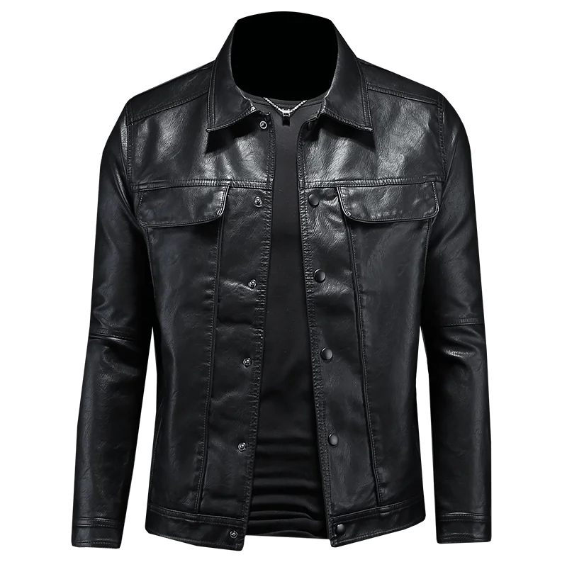 2024 Autumn and Winter New Men's Fashion Handsome with Solid Color Boutique Lapel Motorcycle Leather Coat Slim Fashion  M-5XL