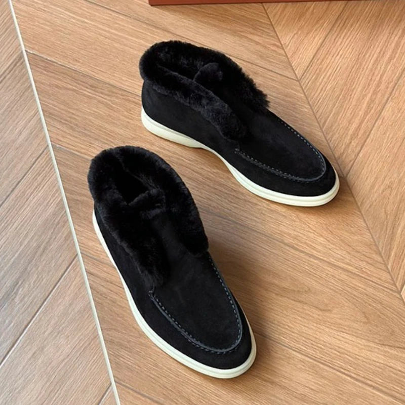 Premium -Made Leather Ankle Snow Boots – 100% Wool Lined Winter Loafers