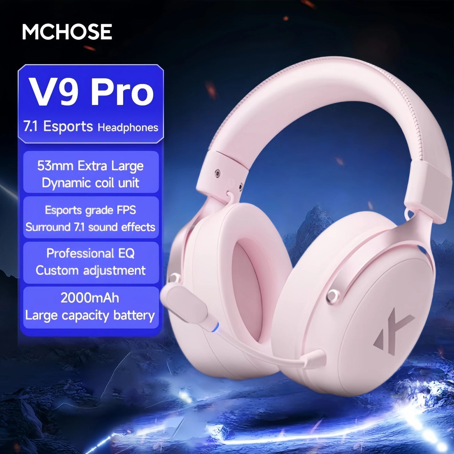 MCHOSE V9 Pro Gaming Wireless  Headset Surround Sound Headphones Noise Canceling Mic Low Latency Lightweight for PS5 PC SWITCH