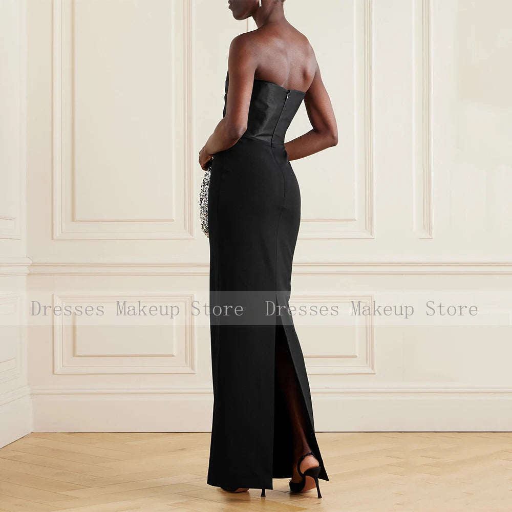 Modern Column Evening Dress with Wrap Satin Strapless Elegant Evening Gowns for Women Back Split Luxurious Formal Party Dresses