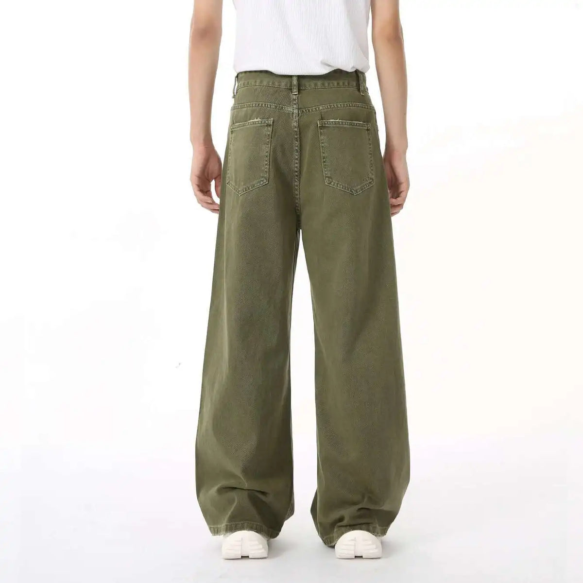 Men's Green Loose-Fit Straight-Leg Jeans