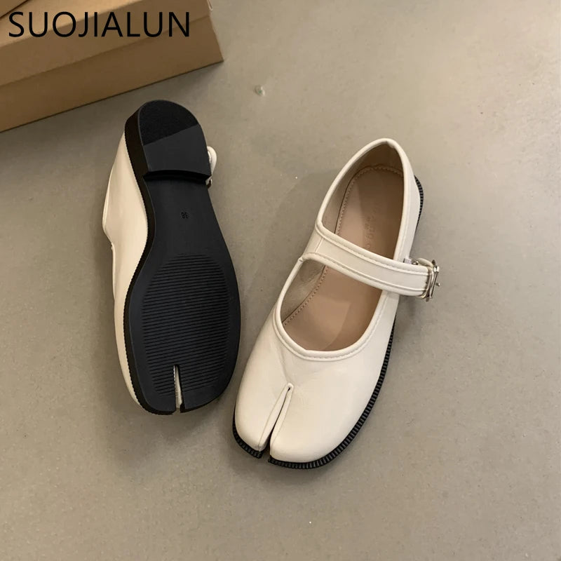 SUOJIALUN Women's Split-Toe Mary Jane Flats