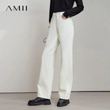 AMII Minimalist 2025 Autumn New Arrival Pants Minimalism Retro Casual Office Lady Pure Cotton Jeans Women Denim Trouser 12543141