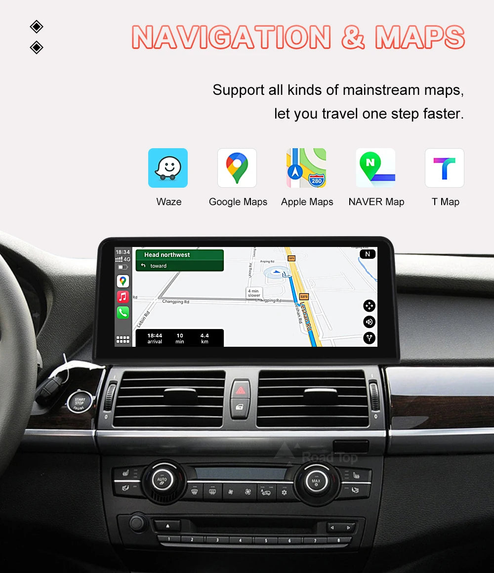RoadTop 10.25"/12.3" Wireless CarPlay & Android Auto Screen for BMW X5 X6