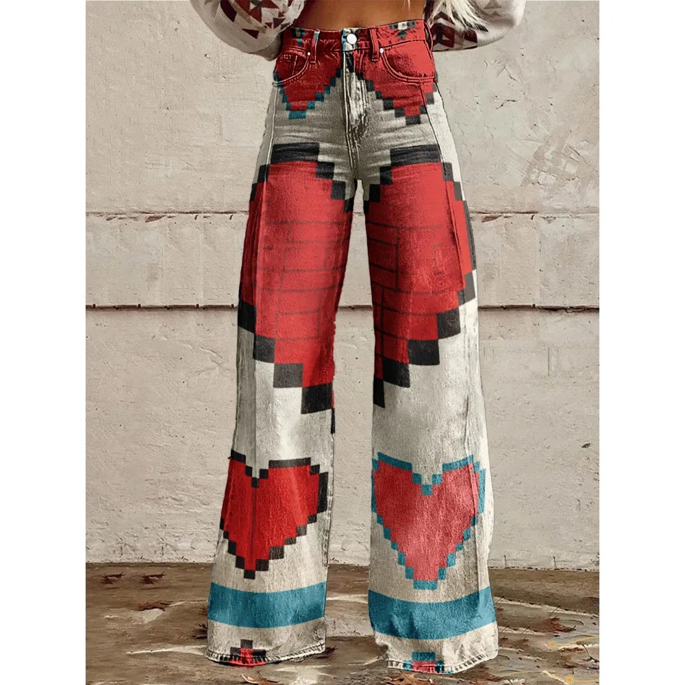 Pop Art Heart Wide-Leg Flare Pants