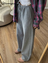 Autumn Burgundy Sweatpants Women Straight Leg Sport Pants Cotton Ladies Coffee Basic Joggers Wide Leg Women's Pants And Trousers