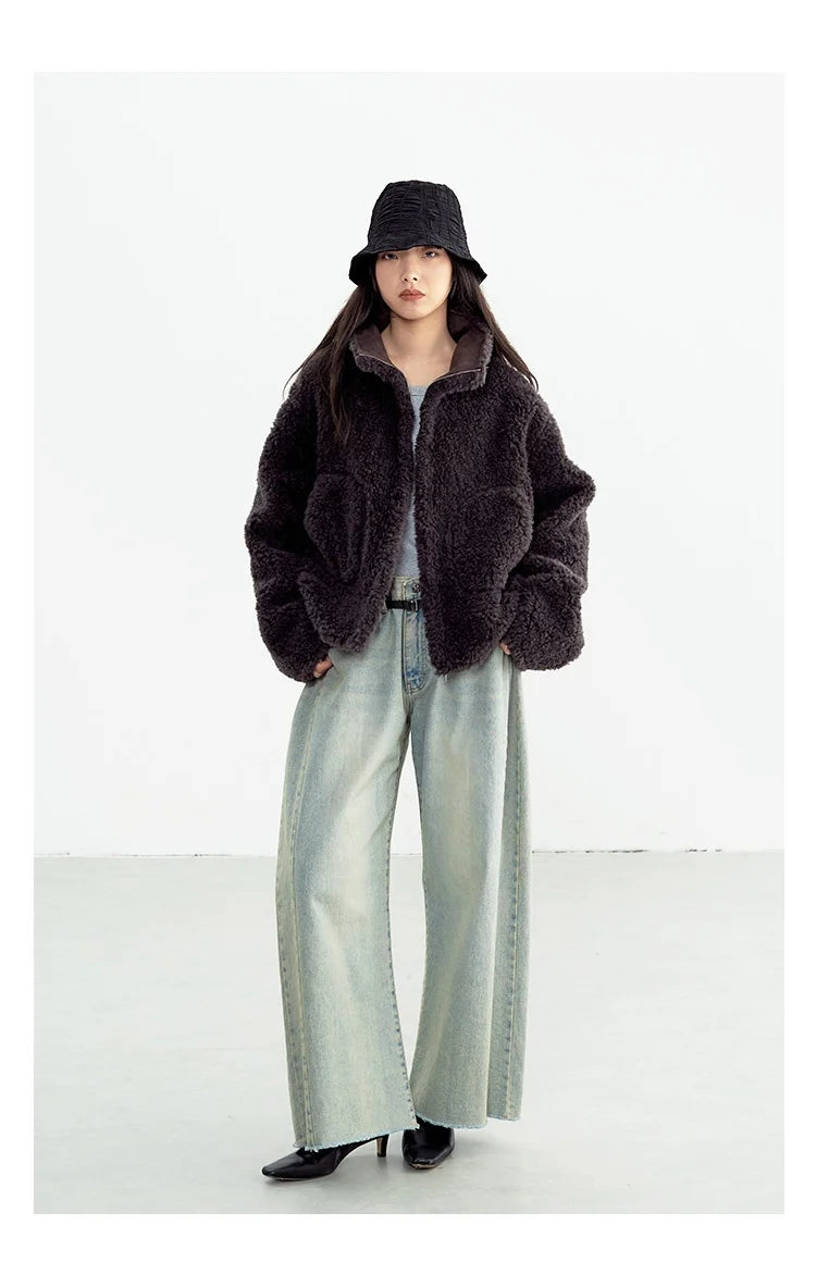 Teddy Style 100% Wool Coat~Women's Short Lazy Style Loose Jacket Autumn and Winter New Model 2025 Faux Fur