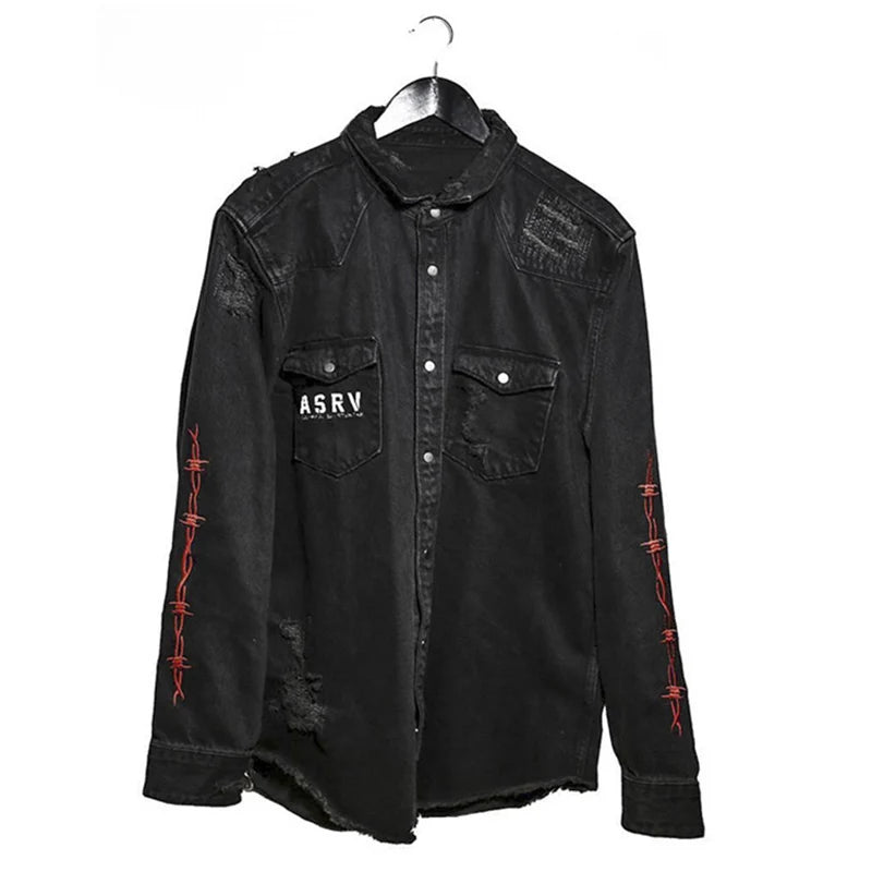 Skull Printing Denim Jacket Mens Harajuku Gothic Coats Vintage Halloween Clothes Spring Autumn Lightweight High Street Jacket