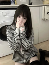 Women's Striped Cat-Ear Zip-Up Hoodie