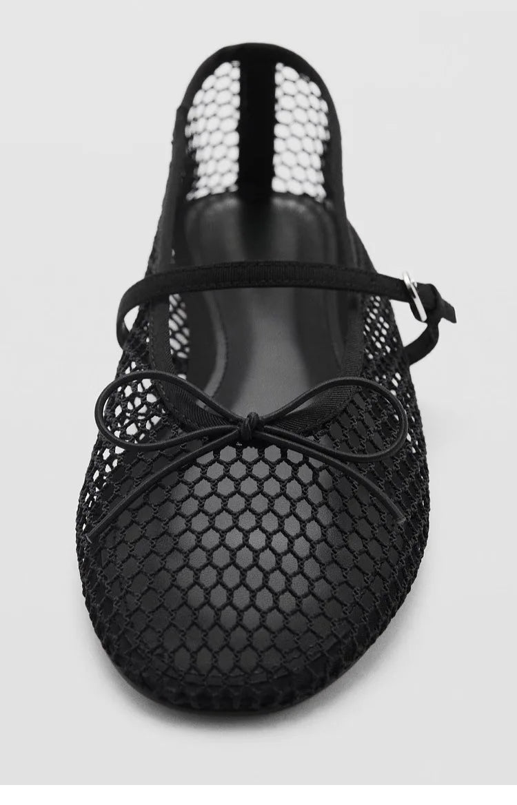 Mesh Summer Ballet Flats Shoes Women Buckle Strap Breathable 2025 New Flats Shoes Ladies Black Mary Janes Footwear Loafers