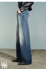 TOYOUTH Women Denim Jeans 2025 Autumn New Lycra Stretch Washed Wide Leg Straight Long Pants