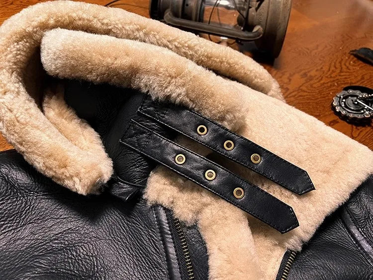 CC Shop Best.Mens High Quality 100% Natural Fur Jacket.Classic B3 Winter Warm Thick Leather Coat.100% Sheepskin with Wool.
