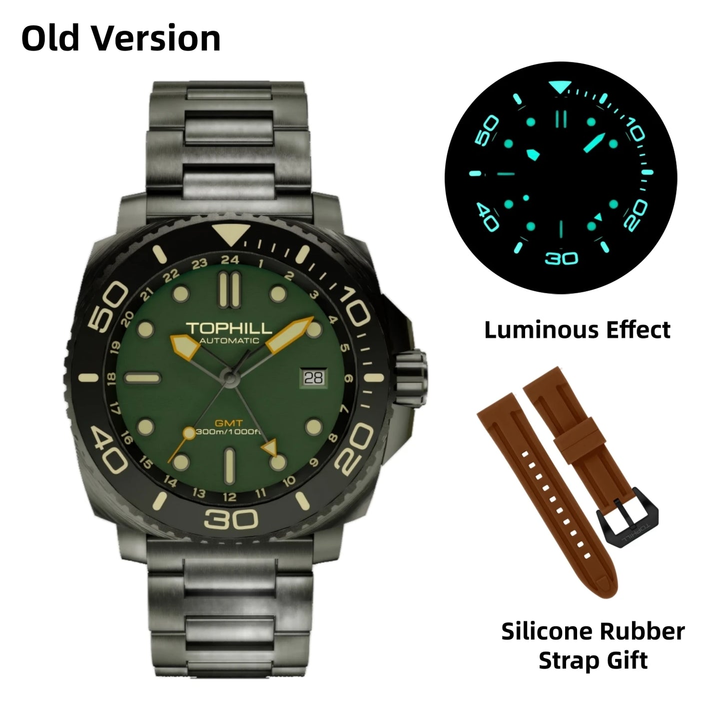 TOPHILL 43mm NH34 GMT Men Watch Automatic Mechanical Wristwatch 300M Dive Sapphire Ceramic Bezel Luxury Luminous 3H Date TD012G