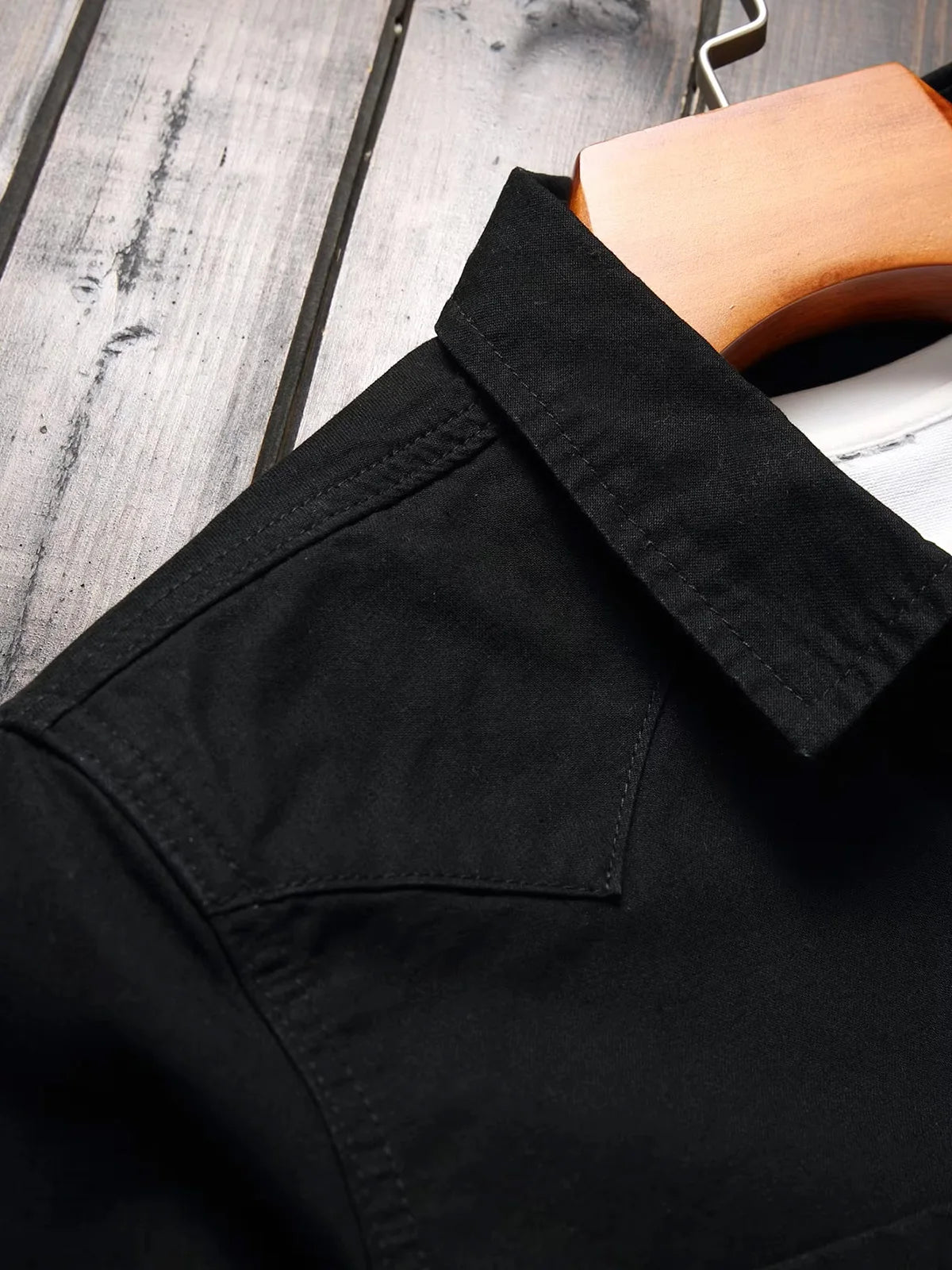 Men's Black Classic Western-Style Long Sleeve Casual Lapel Button Workwear Denim Shirt