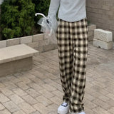 Plaid Plush Wide-Leg Trousers