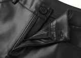 Women's High Waist Faux Leather Wide Leg Fleece Pants