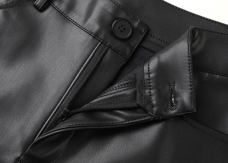 Women's High Waist Faux Leather Wide Leg Fleece Pants