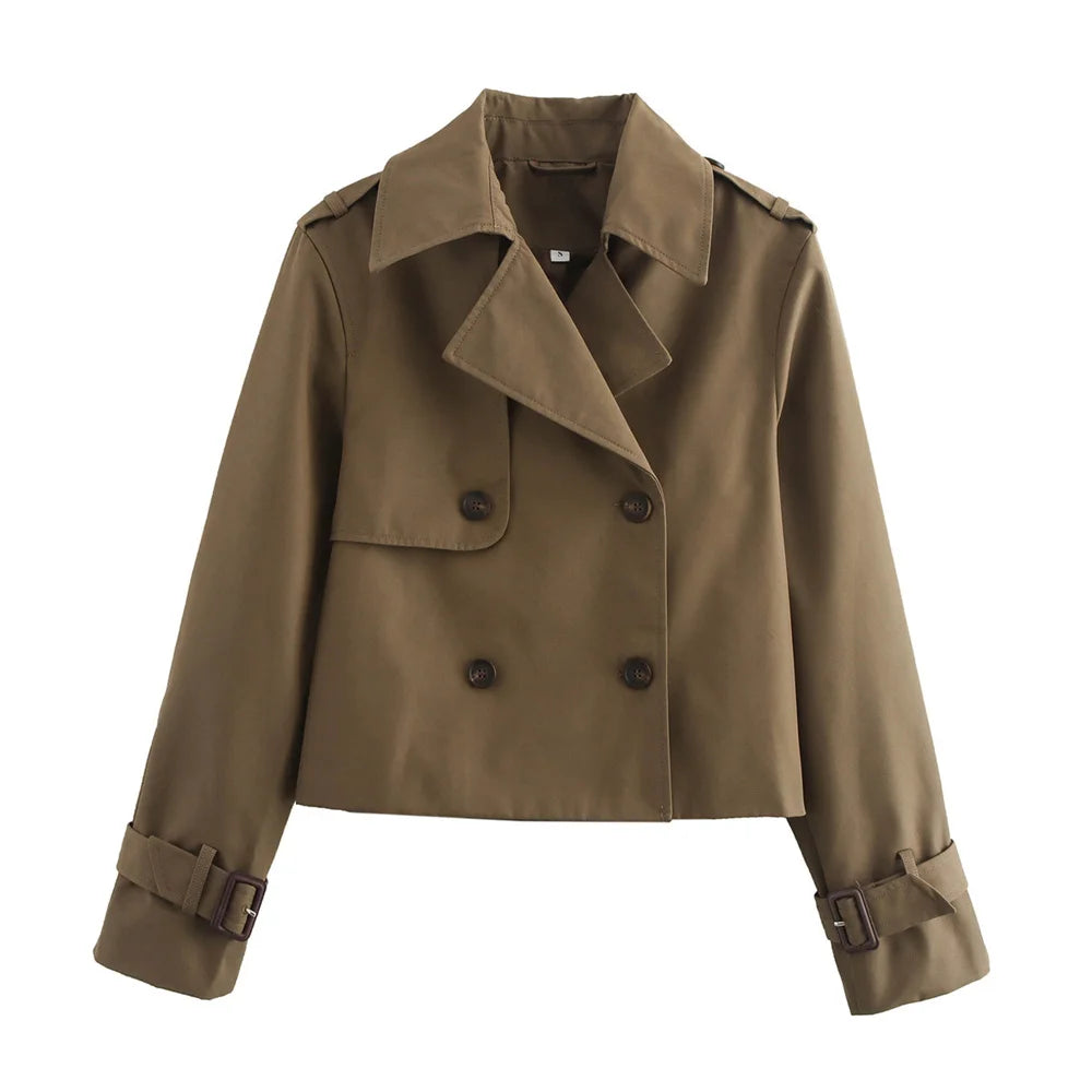 Vintage Cropped Double-Breasted Trench