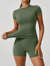Women's Sculpting Sports Short Sleeve & High-Waist Shorts Set