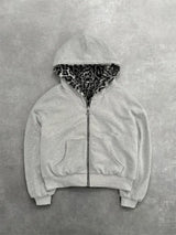 Men’s Grey Leopard Print Zip-Up Hoodie