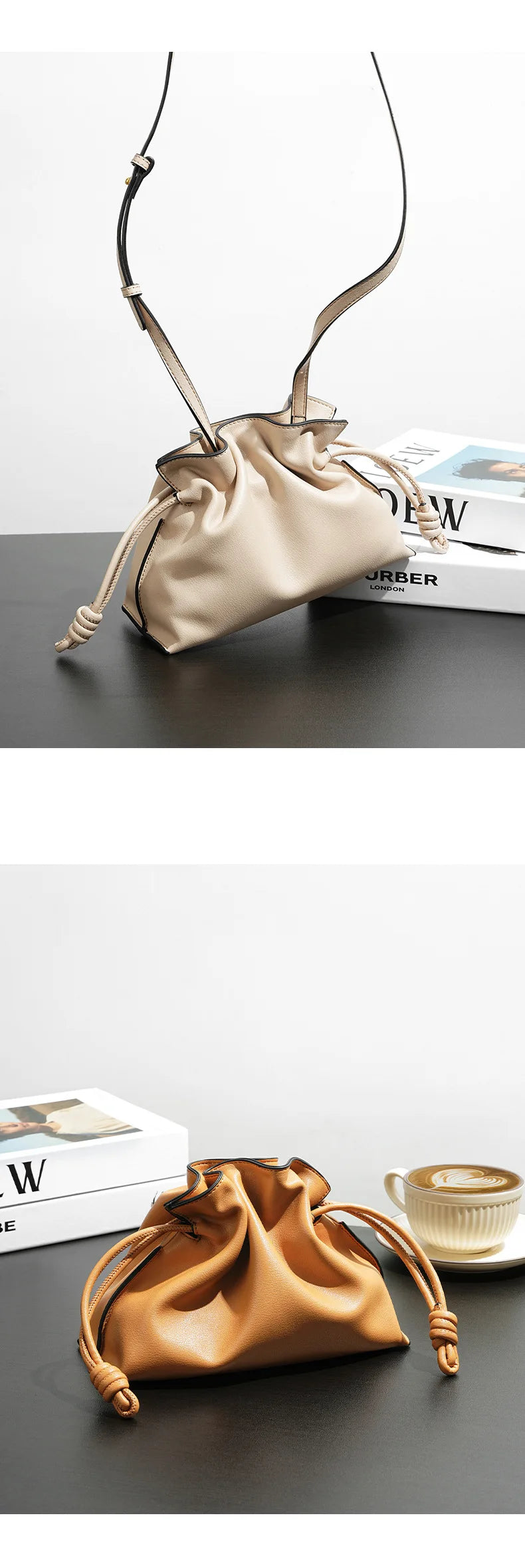 Autumn and Winter Classic Flamenco Fashion Lucky Bag Cloud Bag Genuine Leather Drawstring Shoulder Crossbody Bucket Bag for Wome